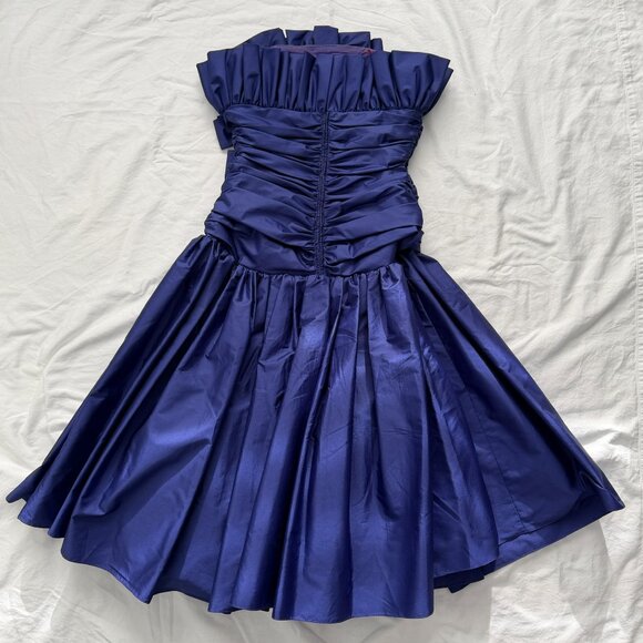 VINTAGE 80s Prom Glam Nili Martin Ruched Bow Strapless Purple Party Dress Sz XS - Picture 7 of 16